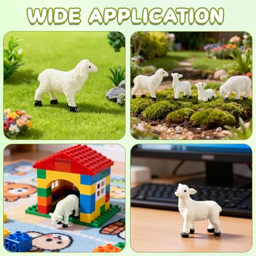 48 Pcs Mini Lamb Figurines Set, Miniature Animal Figures with 4 Poses, Realistic Lamb Resin Figurines for Micro Landscape, Fairy Garden Decor and DIY Crafts - color: Lamb