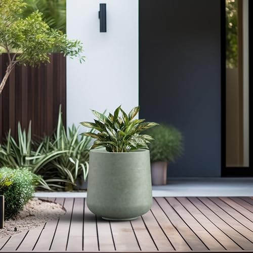 Kante Accent Round Curved Mint Green Concrete Planter 13" Dia, Outdoor - color: Mint Green, size: 11.6" D