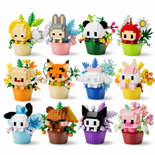 12 Pac Mini Building Block Flower Pot Set for Desk and Shelf Decor