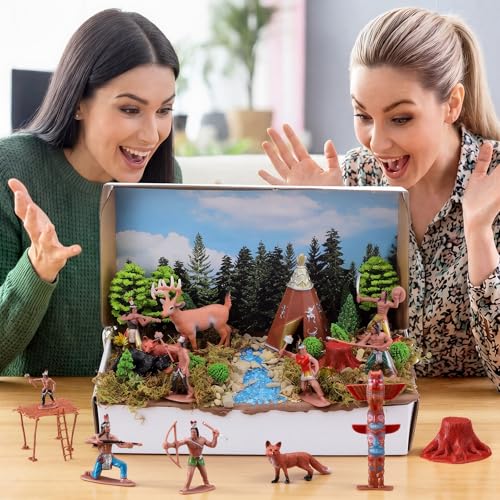 Teyva Daily 48 Pcs Native American Figurines Diorama Box Kit - color: Indian