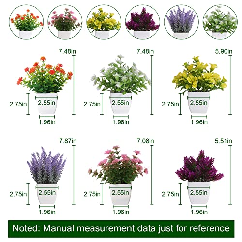 Yoratee 6 Pack Small Fake Plants Mini Artificial Faux Flowers with Pot Mini Potted Plants for House Office Desk Tabletop Decoration - color: A-colorful-6pcs