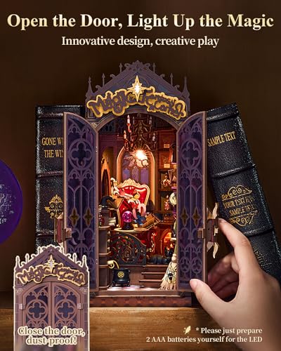 Rolife LED Book Nook Kit Magic Fantasy Corner, DIY Booknook Kit 3D Creative Decorative Bookend Bookshelf Insert, Halloween/Christmas Decorations/Gifts for Adults (Magic Fantasy Corner) - color: Magic Fantasy Corner