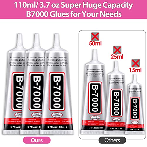 3 PCS 110ML B-7000 Clear Glue for Rhinestones, DIY B7000 Adhesive Crafts Glue Multipurpose Super Adhesive Industrial Bonding Glue for Fabric Gem Stone Bead Metal Jewelry Making Nail Art - style: 3 x 110ml