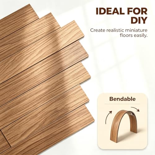 Dollhouse Flooring Set, 40Pcs Dollhouse Flooring Peel and Stick Miniature Floorboard Sheets for 1 12 Scale Rooms, Mini Self-Adhesive Wood Floor Boards for Dollhouse Accessories, DIY Craft