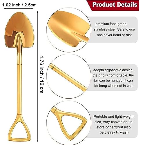 Comicfs 10 Pcs 4.7 Inches Gold Shovel Shape Demitasse Espresso Spoons, Stainless Steel Mini Coffee Spoons Set, Small Spoon for Dessert, Tea, Appetizer, Party Supplies (10 Spoon, Gold) - color: 10 Pcs Spoons-Gold, size: 10 Pcs