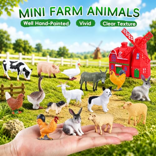 SIENON 26Pcs Mini Realistic Farm Animals Figures with Tractor Toys - size: Mini Farm Toy Tractor Set
