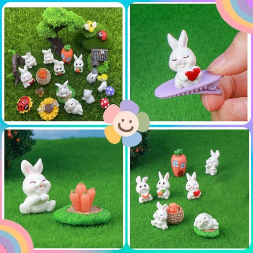 25PCS Mini Figurines Set with Rabbits - Mixed Resin Animals & Garden Decor with Mushroom, Ladybug, Bee, Butterfly for Fairy Garden, Terrarium, Plant Pot & Bunny Decor - style: 25PCS Farm Rabbit