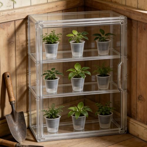 Mini Greenhouse for Indoor, Green House with Magnetic, 14”x10.5”x5.5” - size: 14"x 10.5"x 5.5"