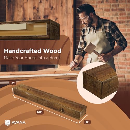 Avana Rustic Fireplace Mantel Shelf 60 Inches - Handcrafted Wood Mantles For Over Fireplace - Wall Mounted Farmhouse Fireplace Mantel Shelf - Floating Fireplace Mantels 60 X 8 X 3 - Rustic Traditional - color: Rustic Traditional, size: 60 X 8 X 3