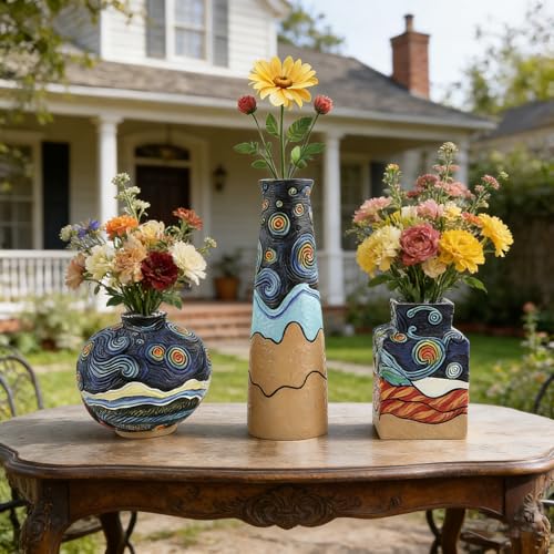 Colorful Abstract Resin Flower Pots Van Gogh Starry Night Unique Plant Pots - color: 3pcs Starry Night