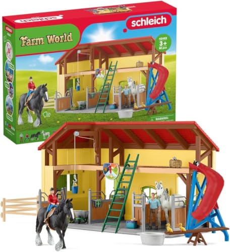 Schleich Farm World - 82Pc Horse Stable Playset - Kids Ages 3+ | 42485