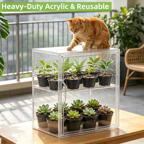 Mini Greenhouse Indoor with Magnetic Door, L-2tier-1pcs - size: L-2tier