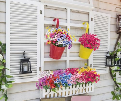 Bassion 24 Bundles Artificial Flowers for Outdoors Decorations, Colorful - color: Multi Color