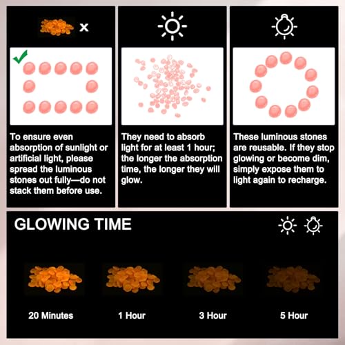 M METERXITY 1000-Pack Glow in The Dark Rocks, 0.43" Resin Outdoor Garden Decorations Luminous Pebbles Stones for Garden Plants/Aquarium/Backyard Path, Aquarium Gravel [Orange] - color: Orange