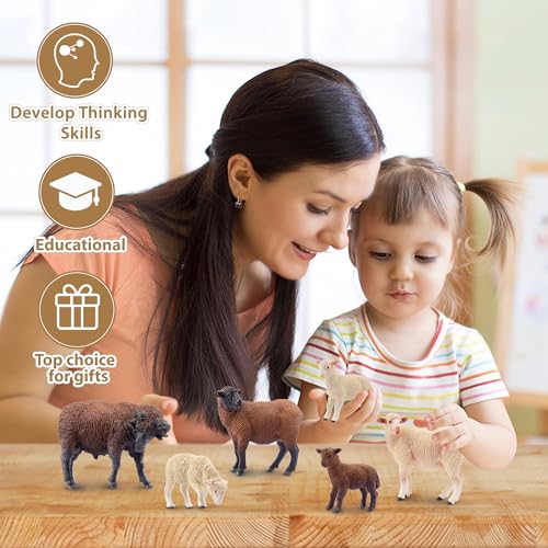 Toymany 8PCS Merino Sheep Figurines Realistic Farm Animal Sheep Toys- Plastic Sheep Figures Birthday Christmas Toy Gift for Kids Toddlers - style: 8PCS Sheep