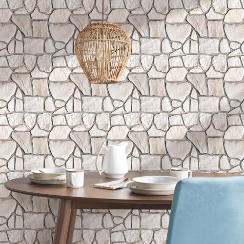 COMSTICKC 3D Peel and Stick Faux Stone Wall Panels for Quick DIY Wall Decor - color: Beige