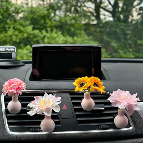 Set of 4 Cute Flower Bouquet Car Air Freshener Vent Clips, Mini Artificial Flowers for Car Air Vent Decoration, Auto Interior Dashboard Ornament Accessories (Sunflower) - color: Sunflower