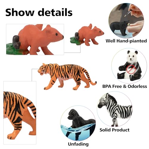 Toymany 14PCS 1-2" Tiny Jungle Animal Figures Toy, Realistic Mini Jungle Zoo Animal Figurines Cake Topper Toy Set, Easter Egg Christmas Birthday Gift Party Favor School Project for Kids Toddlers - style: B-Tiny Safari Animals