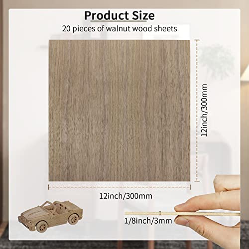 20 Pieces Walnut Plywood Sheets for DIY 12 x 12 x 1/8 Inch Unfinished Craft Wood for Laser Cutting, Engraving, Drawing, Painting, and Wood Burning 3mm Walnut Hobby Wood Sheets (20 Pcs)