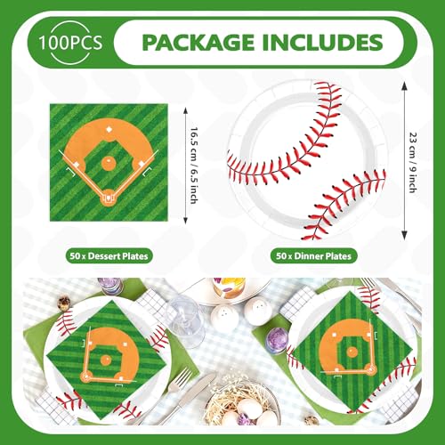 100 Pcs Baseball Party Decorations Sport Themed Plates Serves 50 - style: Baseball Plates