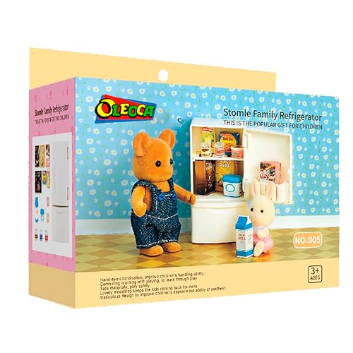 Family Dollhouse Refrigerator Set — Mini Fridge with Opening Doors, Interior Shelves, Milk Carton, Yogurt Tub, Ice Cream Cups & Topping Jars — Dollhouse Furniture & Accessories for Ages 3+ - style: Refrigerator Set