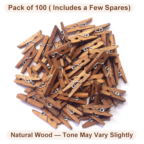 LWR CRAFTS Wooden Mini Clothespins 100 Per Pack 1" 2.5cm (Jacobean) - color: Jacobean