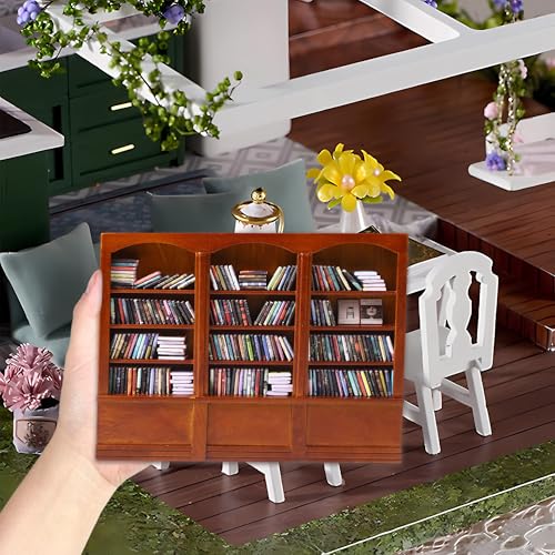 Mini Bookshelf with 240pcs Mini Books Sofa Desk Plant Dollhouse Bookshelf - style: Mini Books with Big Bookshelf
