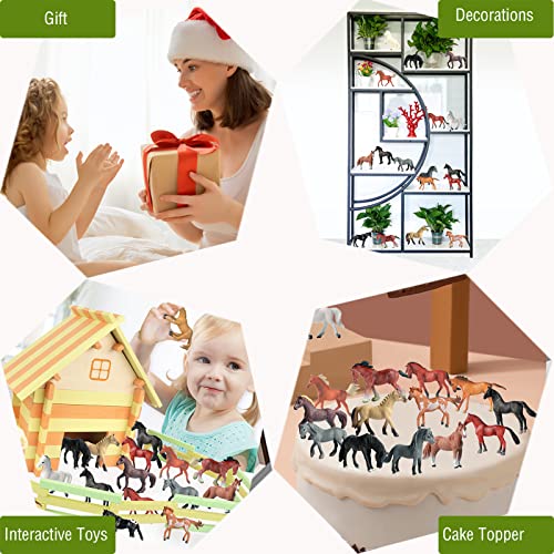 RCOMG 18 PCS Horse Toys for Girls & Boys - Realistic Plastic Miniature Pony Figures, Farm Animal Toy Horses, Cake Topper, Party Favor, Birthday Pinata