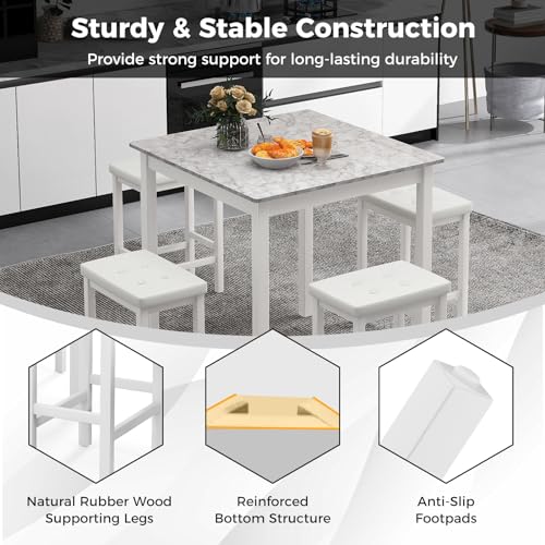 Giantex Dining Table Set for 4, Counter Height Dining Set with 4 Bar Stools, Space-Saving Kitchen Table Chairs Set for Small Place, Dinette, Breakfast Nook (White) - color: White