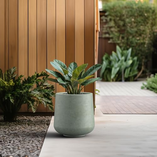 Kante Accent Round Curved Mint Green Concrete Planter 13" Dia, Outdoor - color: Mint Green, size: 11.6" D