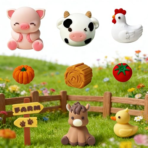 Farm Animal Figurines Set 9-Piece Cute Plastic Miniatures For Cake Toppers, Fairy Garden Decor, DIY Crafts And Party Favors