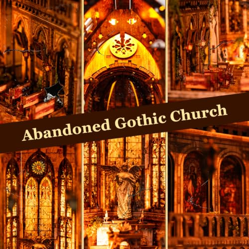 fifijoy Book Nook Kit - Abandoned Gothic Church DIY Miniature Dollhouse for Adults and Teens, Booknook Tiny House Bookshelf Decor 3D Wooden Puzzle with LED Lights, Creative Gifts for Family, Friends - color: Abandoned Gothic Church