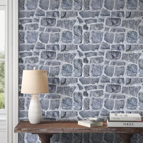 3D Faux Stone Wall Panels Peel and Stick, 12 Pcs 22.8" x 11.8" - color: Faux Gray Stone -B