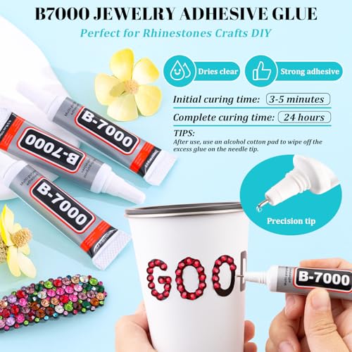 6100Pcs Resin Rhinestones for Crafting with 2Pcs 10ml B7000 Jewelry Glue, 1 Box Flatback Crystals Diamond (Dark Red) for Bedazzling Crafts DIY Nail Art，Non Hotfix Gems for Clothing Shoes Tumblers - color: Dark Red, size: 1 Small Pack + 2Pc Glue