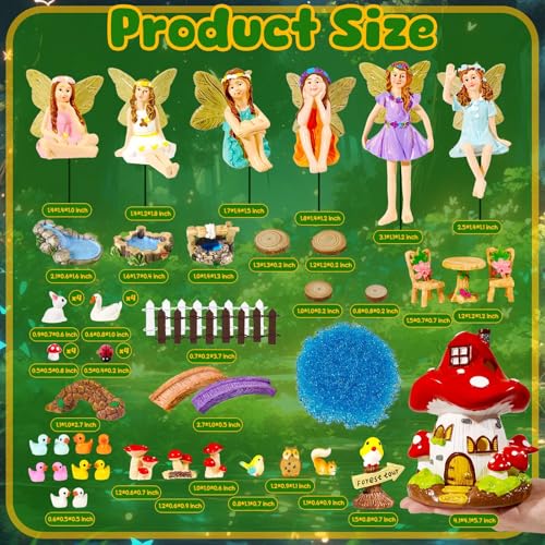 50 Pcs Fairy Garden Kit with Mushroom House, Fairy Figurines & Accessories