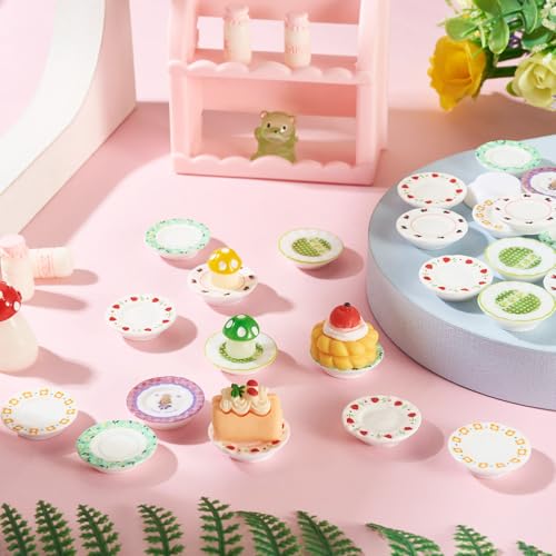 FASHEWELRY 36Pcs Resin Plates Miniature Ornaments Mini 22mm Kitchen Tableware Plates Dishes Models for Micro Landscape Decorations Garden Home Party Decor - color: 6 Colors-round Plates