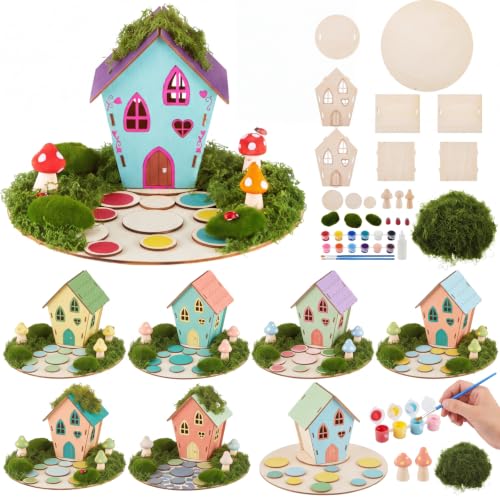 Kathfly 8 Sets Wooden Fairy House DIY Kit, Craft, Fairy House - color: Fairy House