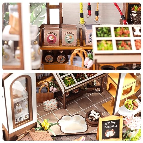 GuDoQi DIY Miniature House Kits, DIY Miniature Dollhouse Kit with Furniture, Tiny House Kits 1:24 Scale, Creative DIY Crafts for Adults, Christmas Day Birthday Gifts, Pet Shop - color: Pet Shop