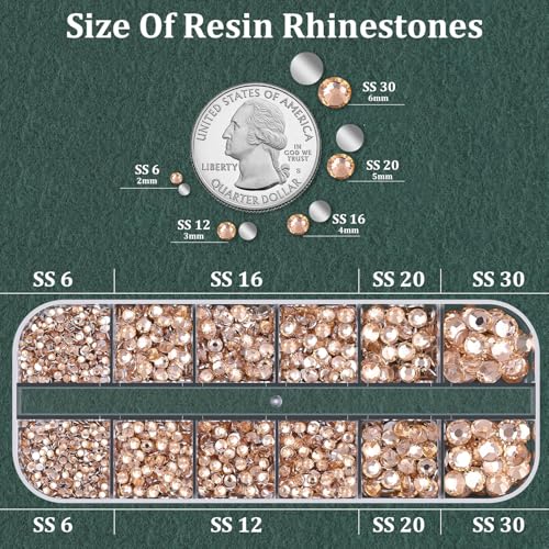 Resin Rhinestones for Crafting with B7000 Jewelry Glue, 1 Box Champagne Flatback Crystals with 3Pcs 10ml Glue for Bedazzling Crafts DIY Nail Art Makeup，Non Hotfix Gems for Clothing Shoes - color: Champagne, size: 1 Small Pack with Glue