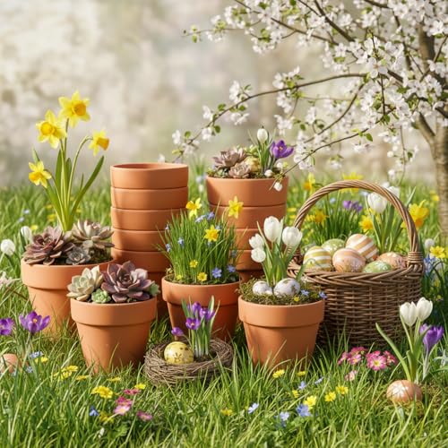 Terracotta Clay Pots with Drainage Holes, 4 Inch, Pack of 24, for Succulents, Plants, and DIY Crafts - color: 4-inch Red