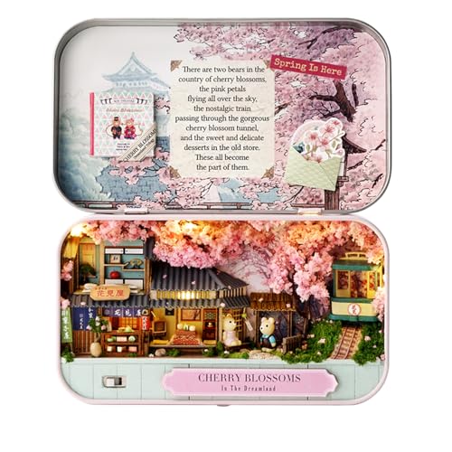 MAGQOO Miniature Dollhouse Kit Box Theater Kit Miniature Room Kit 3D DIY Wooden Doll House Kit with Furniture 1:100(Cherry Blossoms) - color: Cherry Bloosoms