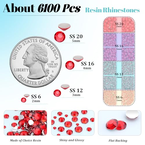 6100Pcs Resin Red Rhinestones for Bedazzling with 2Pcs 10ml B7000 Jewelry Glue, 1 Box Flatback Gems Crystals Diamonds for Makeup Crafting Nail Art - color: Red, size: 1 Small Pack + 2Pc Glue