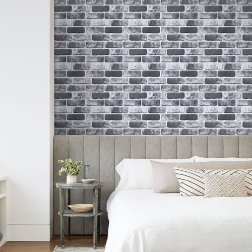 COMSTICKC 3D Faux Brick Wall Panels Peel and Stick, 10 Pcs 11.8" x 11.8" - color: Gray Brick