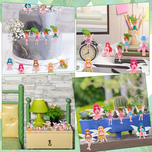 16 Pcs Miniature Fairy Figurines, Small Flower Fairies Lotus Leaf - size: 3.42*2.24 inch