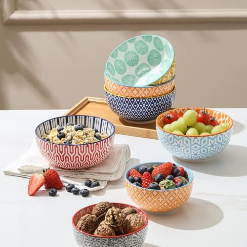 Selamica Ceramic 12 OZ Dessert Bowls Set, Ice Cream Bowls, 4.7 Inch Small Bowls for Ice Cream, Snack, Side Dishes, Microwave Dishwasher Safe, Set of 6 - color: Assorted Colors, size: 4.7 Inch