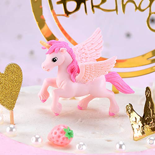 Cute Mini Flying Horse Unicorn Model Figure Cake Toppers 8 Pcs Fairy Garden Miniature Unicorn Figurines DIY Moss Landscape Craft Dollhouse Birthday Party Decorations