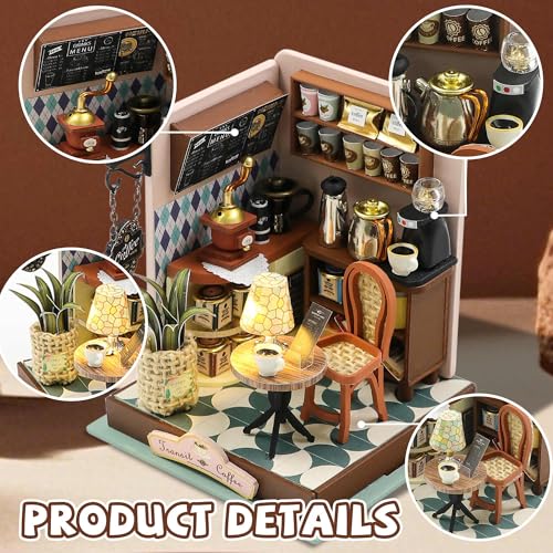 Kisoy DIY Miniature House Kit, Tiny House Building Kit with Furniture and LED Light for Adults and Teens, DIY Mini House Craft Kit, Decorations/Gifts for Family and Friends (Meet Cafe) - color: Meet Cafe