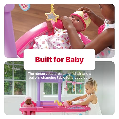 Step2 Love & Care Deluxe Baby Doll Nursery Playset for Kids, Compact Changing Station & Crib, Made of Durable Plastic, Includes Toy Accessories, For Toddlers 2-6 Years Old, Pink - color: Pink