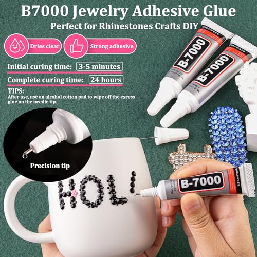 Resin Black Rhinestones for Bedazzling with B7000 Jewelry Glue, 1 Box Flatback Crystals with 3Pcs 10ml Glue for Crafting, Gems for Nail Art Makeup - color: Black, size: 1 Small Pack with Glue