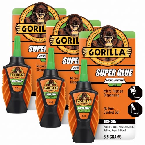 Gorilla Micro Precise Super Glue Gel, Cyanoacrylate Glue, Fast Setting, Precise Dispensing Tool, Anti-Clog Cap, Clear, 5.5g, (Pack of 3) - size: Pack of 3, style: Gel